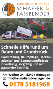Baumdienst Schaefer & Fassbender GbR in Remagen mit Kontaktdaten und Informationen zu Baumfällung, Baumpflege und professionellen Baumarbeiten.