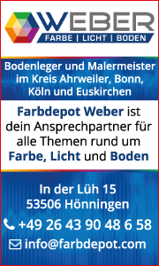 Banner Farbdepot Weber Hönningen mit Kontaktdaten, Öffnungszeiten und Infos zu Bodenbelägen, Farben und Malerarbeiten.