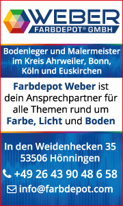 Banner Farbdepot Weber Hönningen mit Kontaktdaten, Öffnungszeiten und Infos zu Bodenbelägen, Farben und Malerarbeiten.