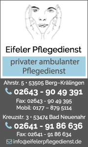 Banner des Eifeler Pflegedienstes in Berg-Krälingen mit Kontaktdaten und Informationen zu ambulanten Pflegeleistungen.