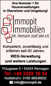 Banner von Immopit Immobilien in Remagen mit Kontaktdaten und Informationen zu Leistungen rund um Immobilienverwaltung und Immobilienservice.