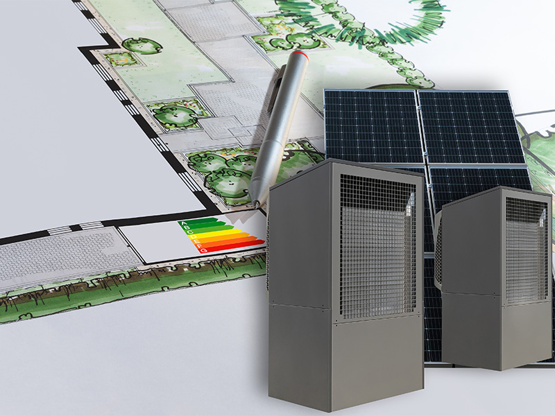 Förderung für Wärmepumpe beim Heizungstausch mit Heizungsanlage, Hausmodell und Geldscheinen als Hinweise auf Modernisierungskosten.