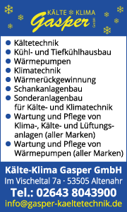 Leistungsübersicht und Kontaktdaten der Kälte-Klima Gasper GmbH in Altenahr