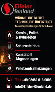 Banner mit Kontaktdaten und Leistungsübersicht von Eifeler Ofenland Hellenthal für Ofenbau, Kaminbau, Beratung und individuelle Heizlösungen im Wohnbereich